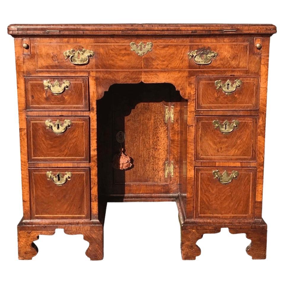 Small Rare Early 18th Century English Walnut Kneehole Desk