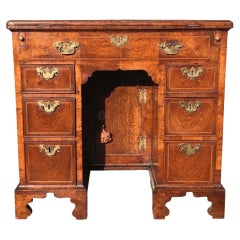 Antique Small Rare Early 18th Century English Walnut Kneehole Desk