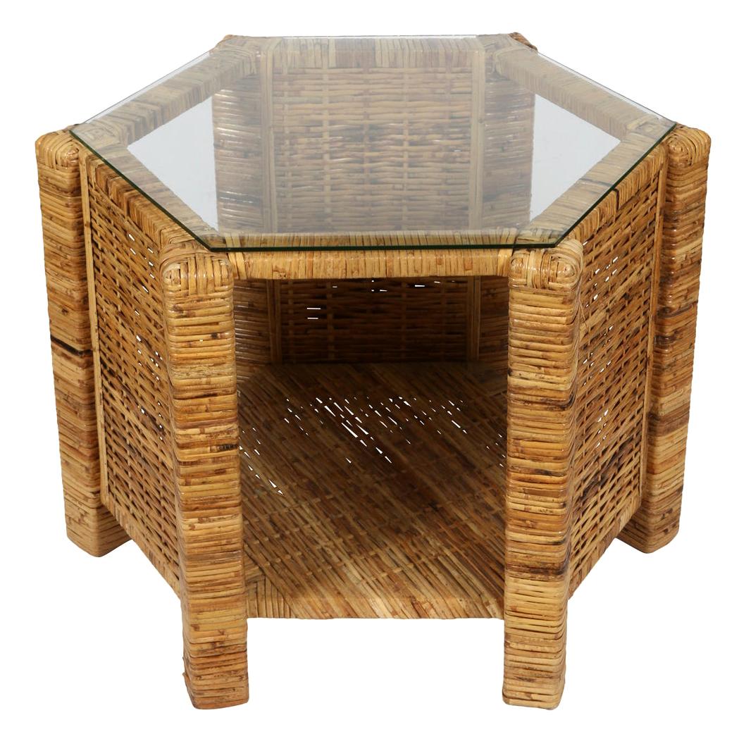 Small Rattan and Glass Table