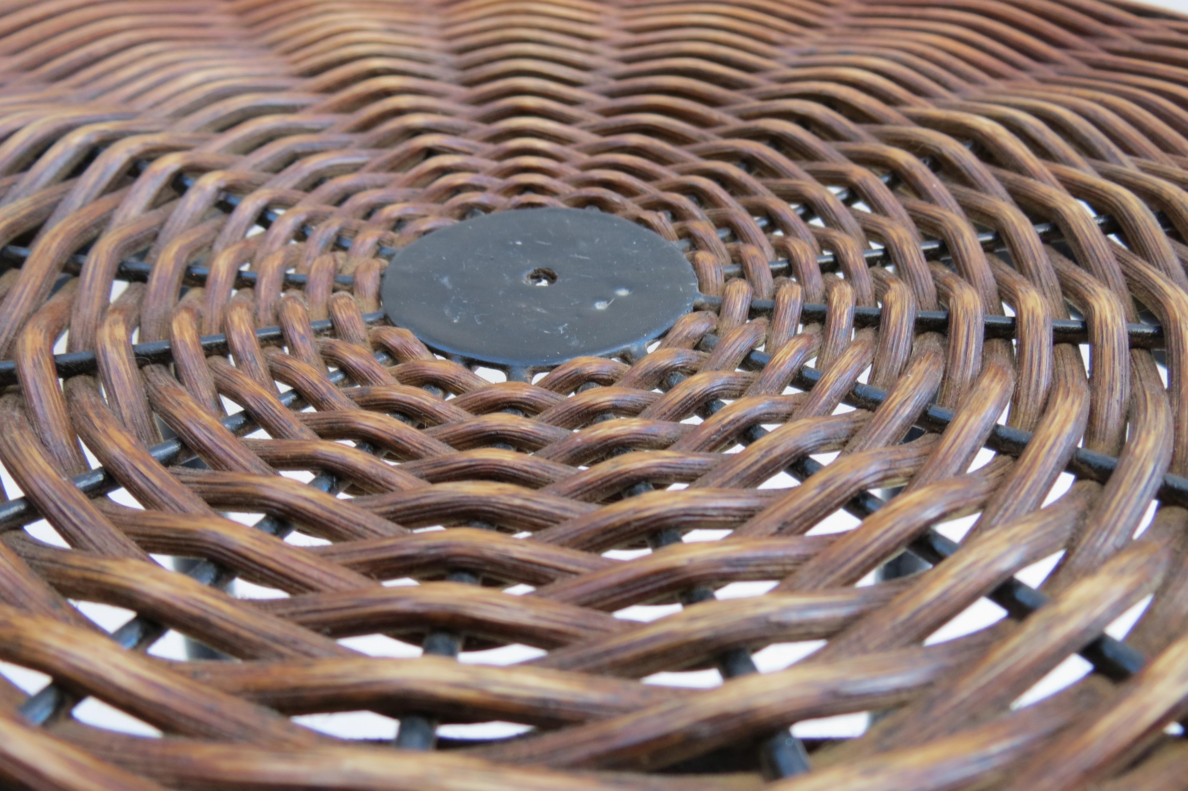 Mid-Century Modern Small Rattan and Metal Table by Guy Raoul, France