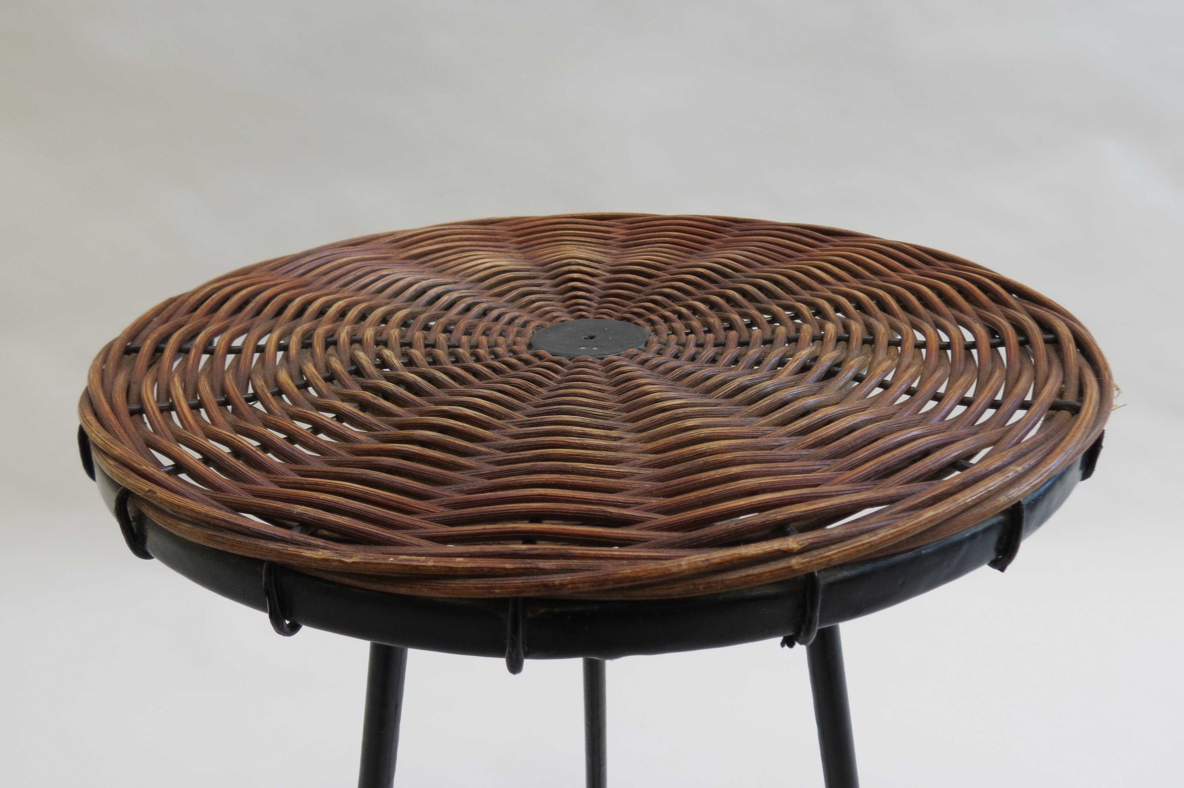 Small Rattan and Metal Table by Guy Raoul, France 1