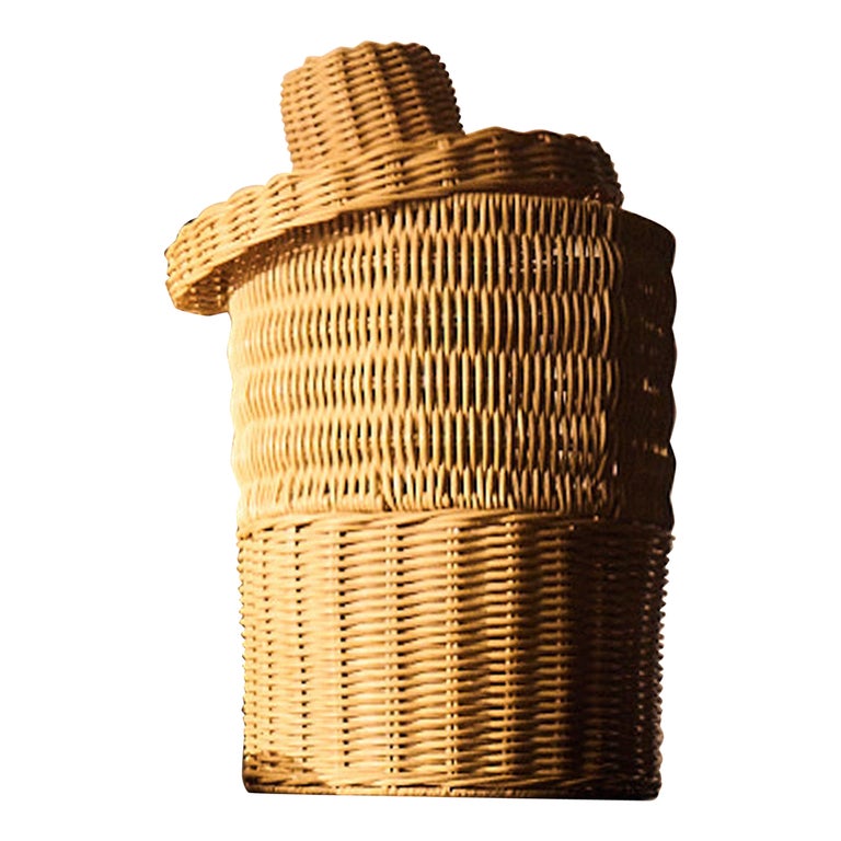 Petit Panier Ancien En Osier Avec Couvercles - Vannerie Fait Main