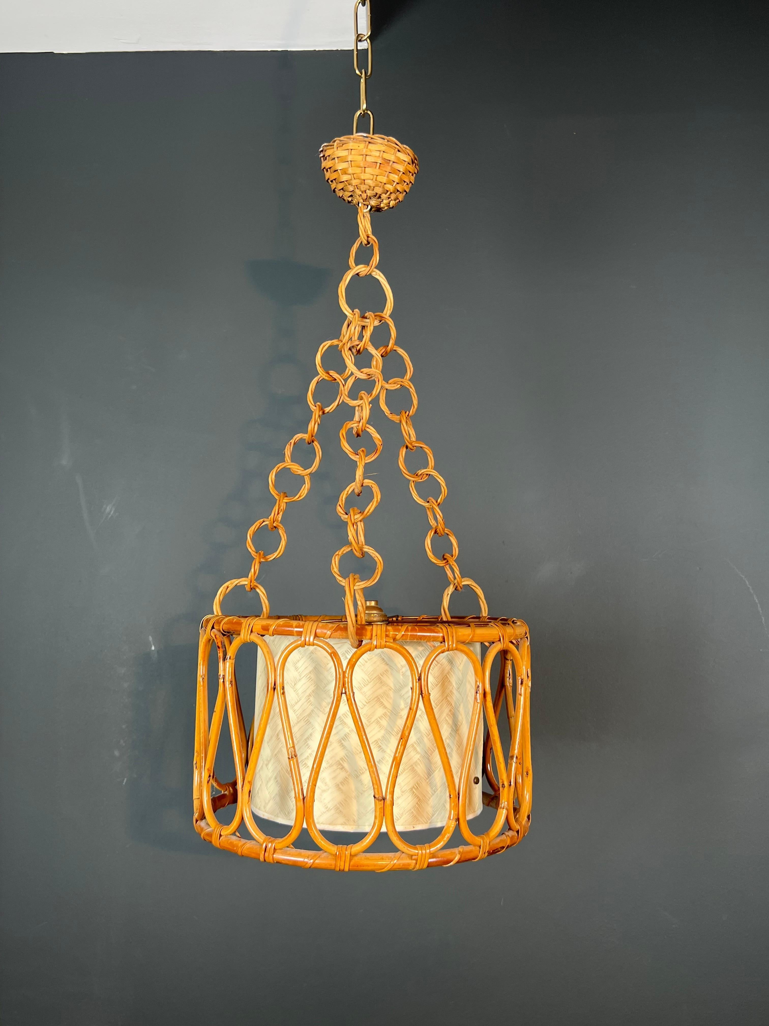 Piccolo lampadario in rattan nello stile di Adrien Audoux e Frida Minet in vendita 6