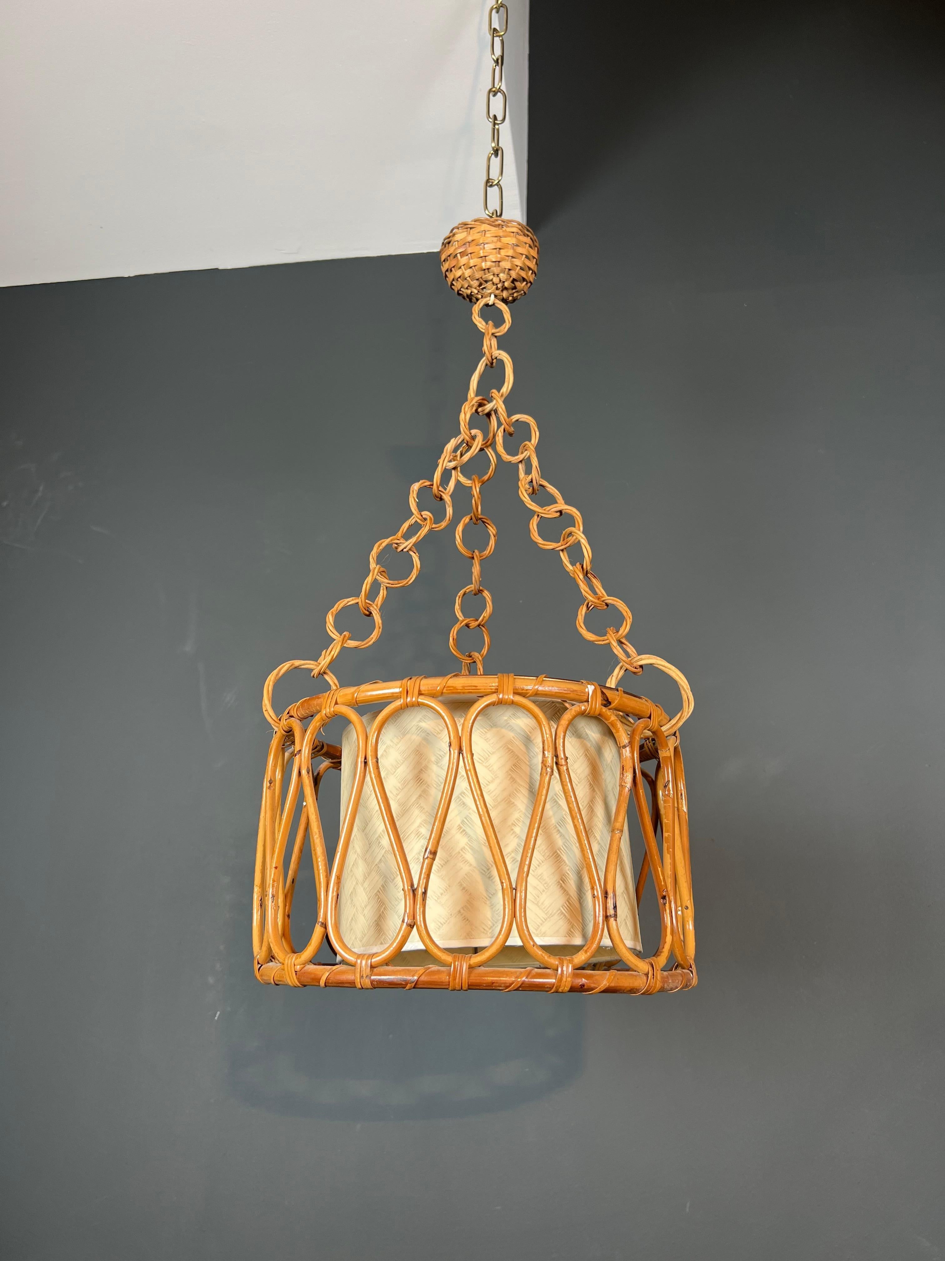 Piccolo lampadario in rattan nello stile di Adrien Audoux e Frida Minet in vendita 7