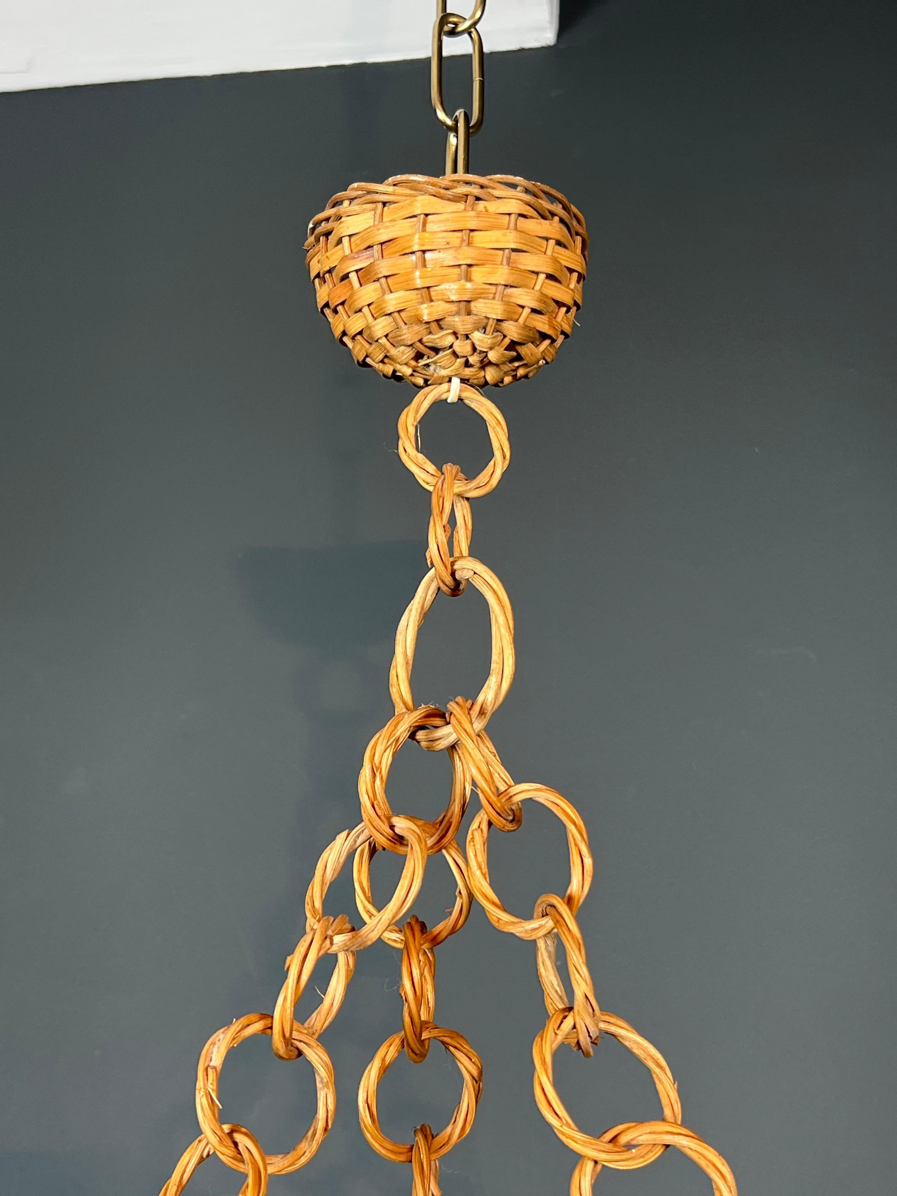 Piccolo lampadario in rattan nello stile di Adrien Audoux e Frida Minet in vendita 8
