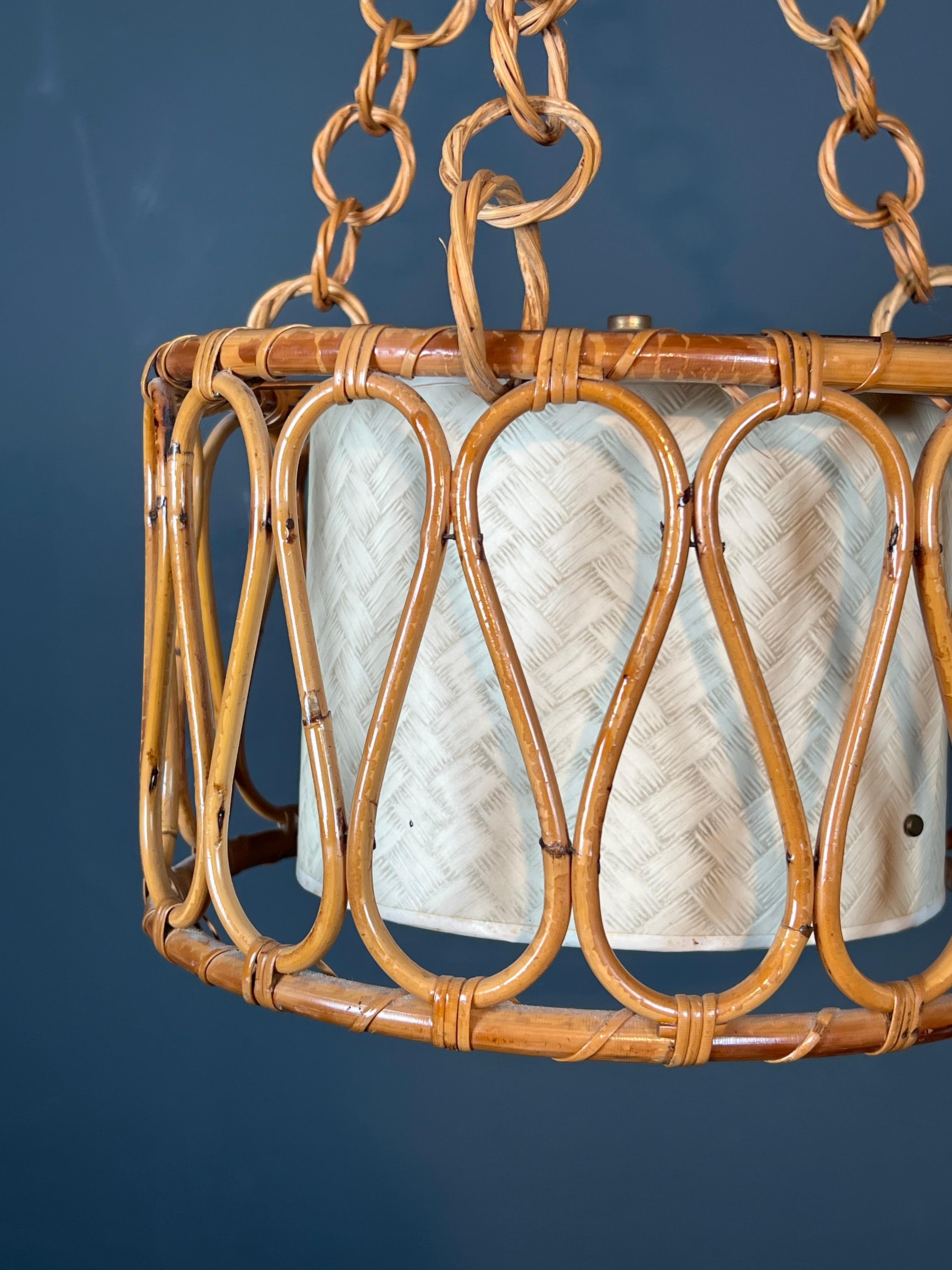 Piccolo lampadario in rattan nello stile di Adrien Audoux e Frida Minet in vendita 10