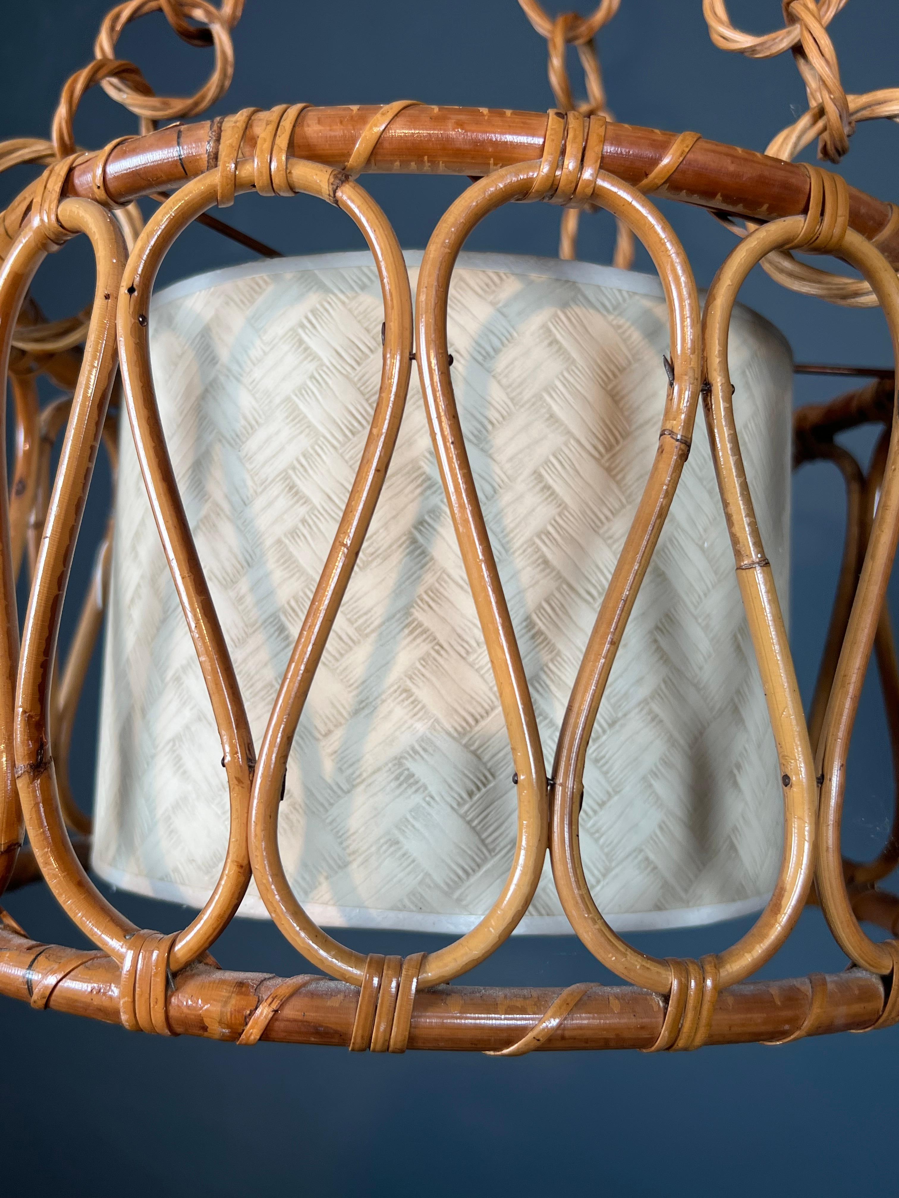 Piccolo lampadario in rattan nello stile di Adrien Audoux e Frida Minet in vendita 11