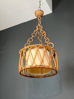Small Rattan Chandelier in the Style of Adrien Audoux and Frida Minet