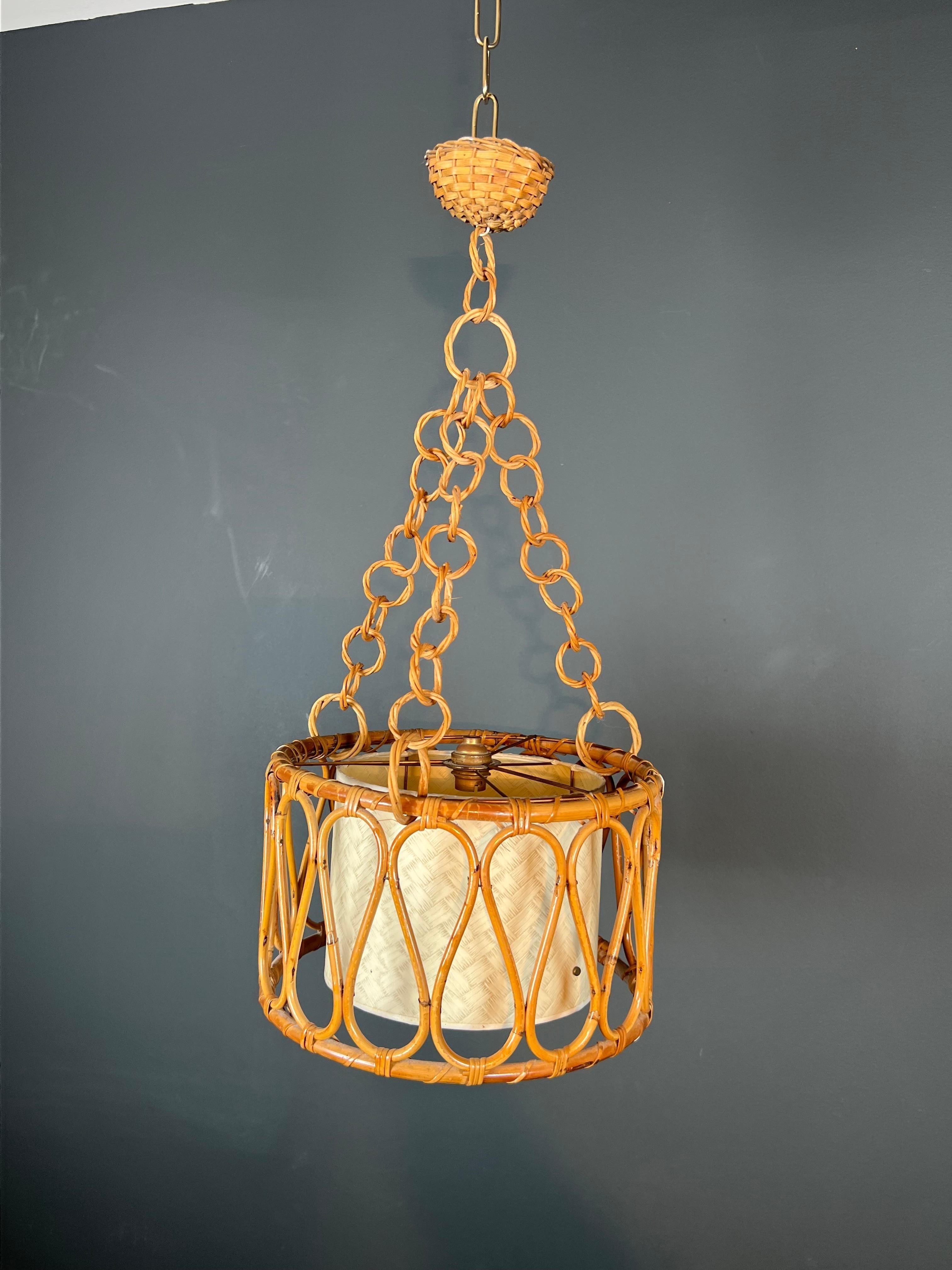 Piccolo lampadario in rattan nello stile di Adrien Audoux e Frida Minet in vendita 13
