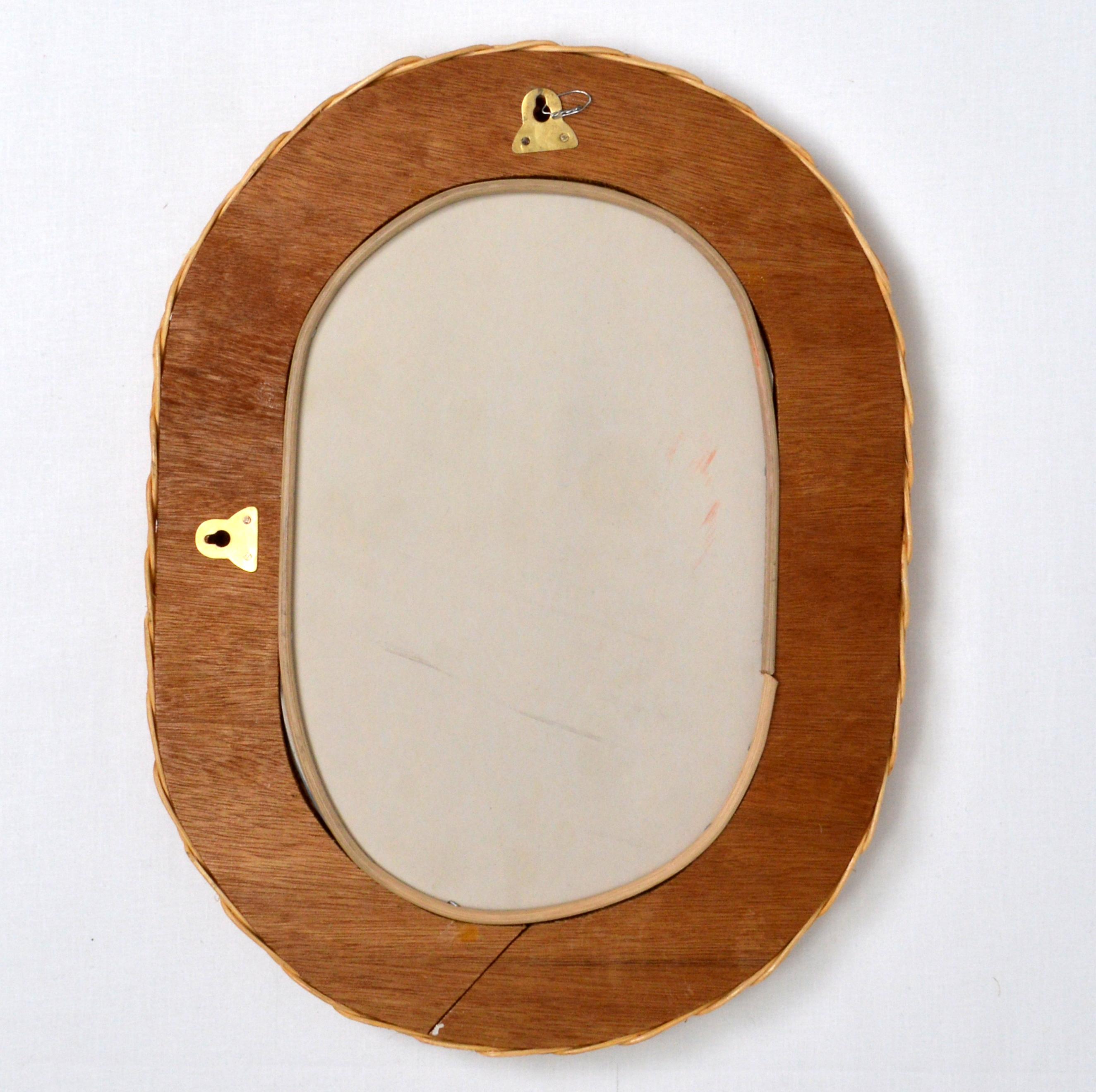 Swedish Small Rattan Wall Mirror, Sweden, 1960s For Sale
