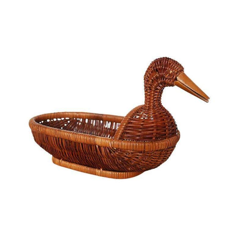 Small Rattan Wrapped Duck Basket For Sale at 1stDibs | wicker duck basket