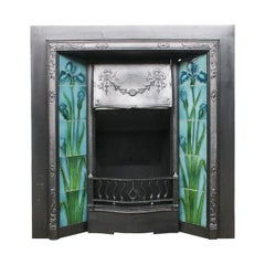 Small Reclaimed Edwardian Cast Iron and Tiled Fireplace Grate