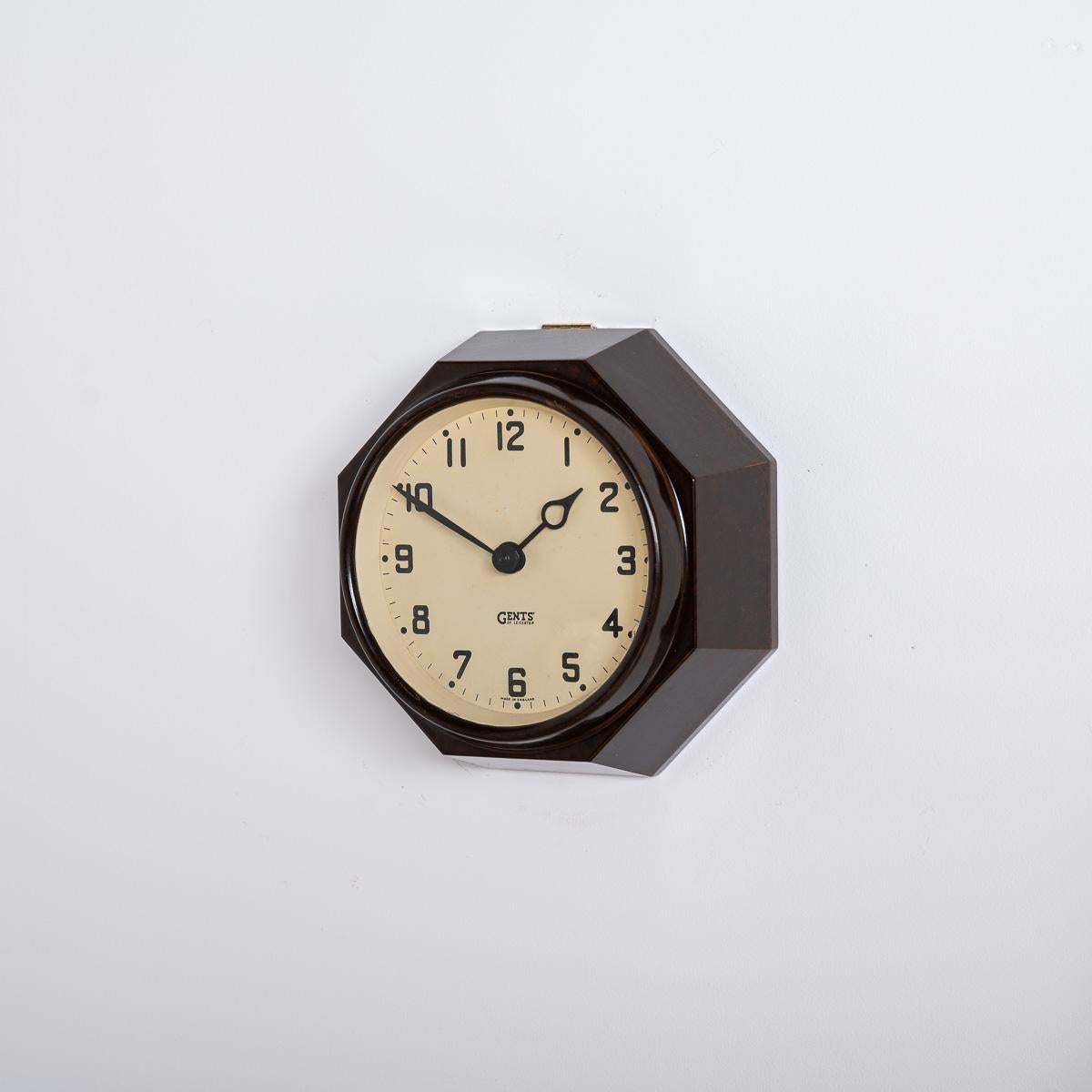 Small Reclaimed Octagonal Bakelite Wall Clock by Gents of Leicester For Sale 3