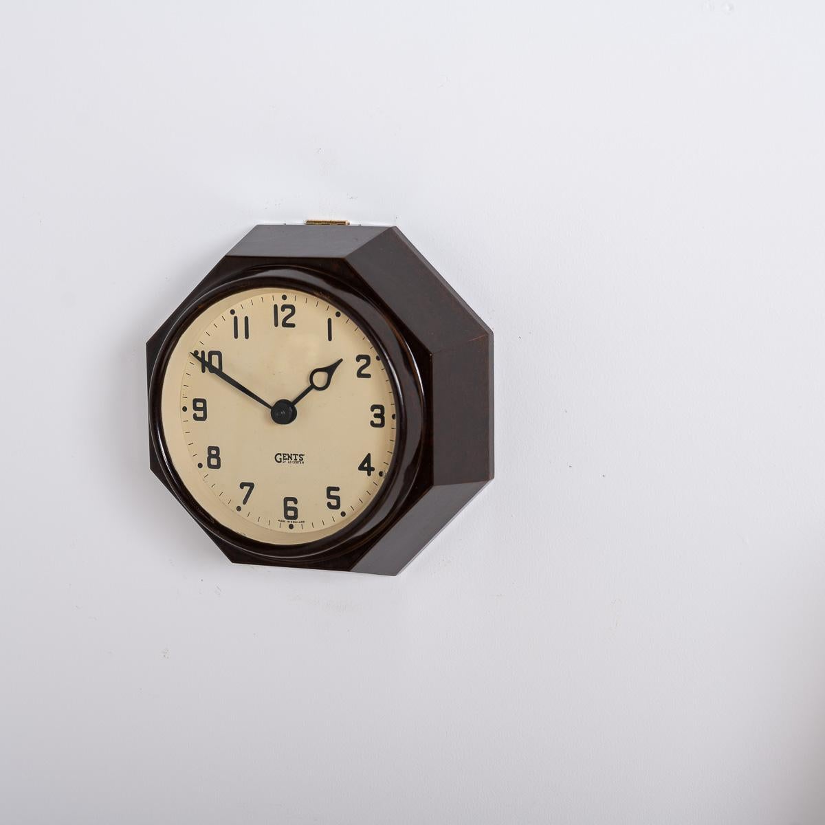 Small Reclaimed Octagonal Bakelite Wall Clock by Gents of Leicester For Sale 11