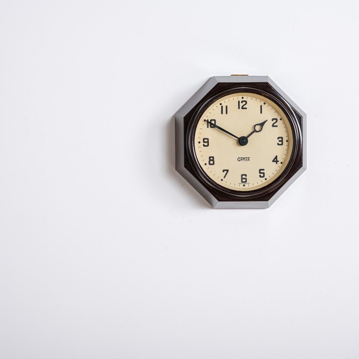 Small Reclaimed Octagonal Bakelite Wall Clock by Gents of Leicester For Sale 12