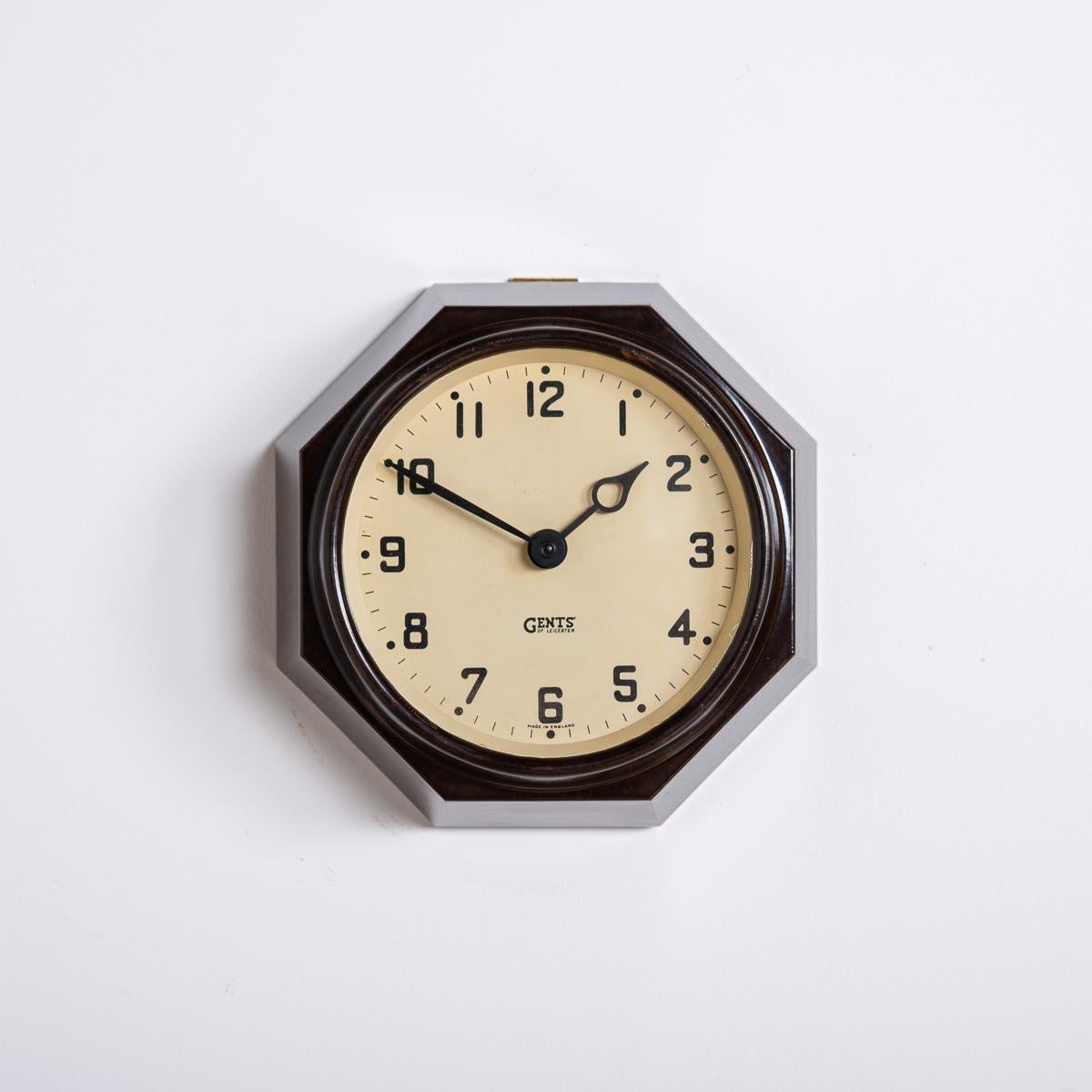 Mid-20th Century Small Reclaimed Octagonal Bakelite Wall Clock by Gents of Leicester For Sale