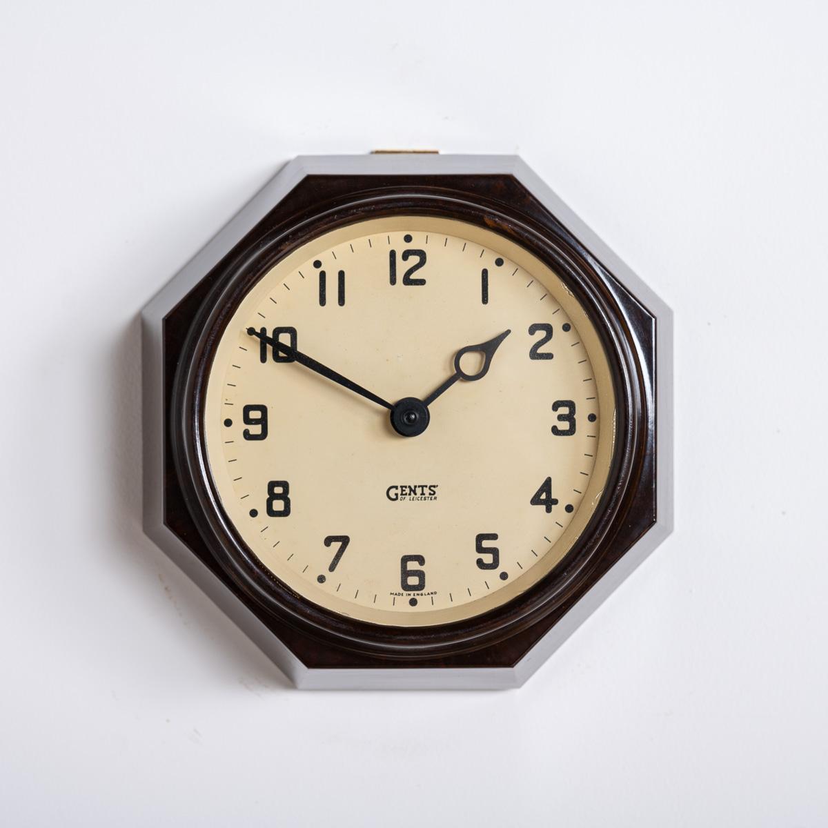 Steel Small Reclaimed Octagonal Bakelite Wall Clock by Gents of Leicester For Sale