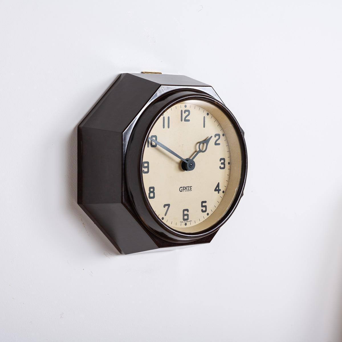 Small Reclaimed Octagonal Bakelite Wall Clock by Gents of Leicester For Sale 1