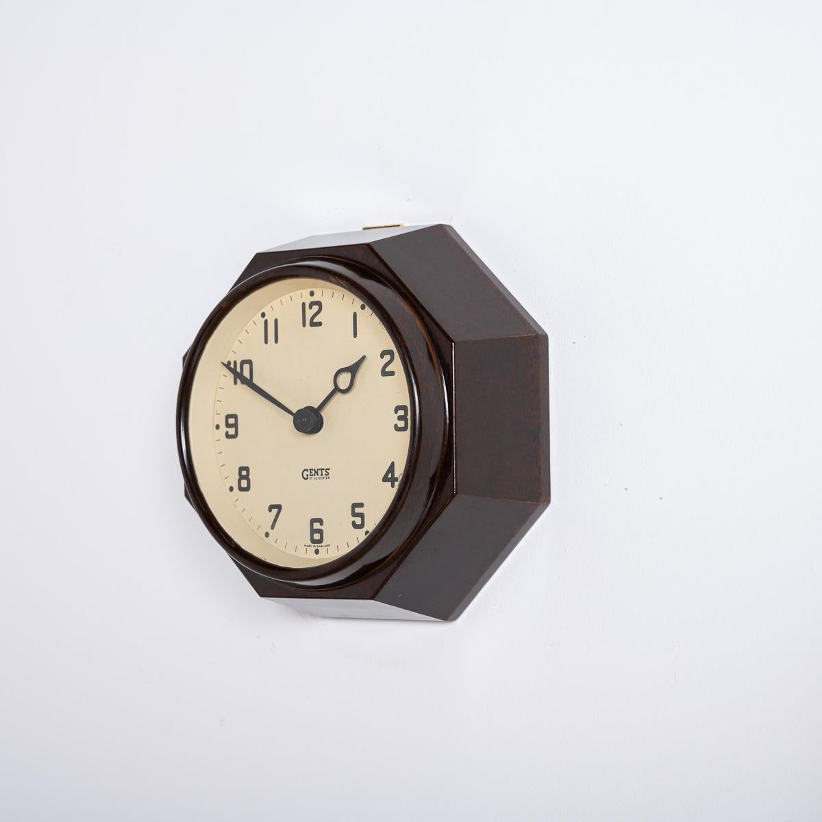 Small Reclaimed Octagonal Bakelite Wall Clock by Gents of Leicester For Sale 2