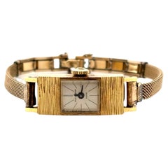 Small Rectangular 18K Yellow Gold Ladies Bucherer Automatic Swiss Watch