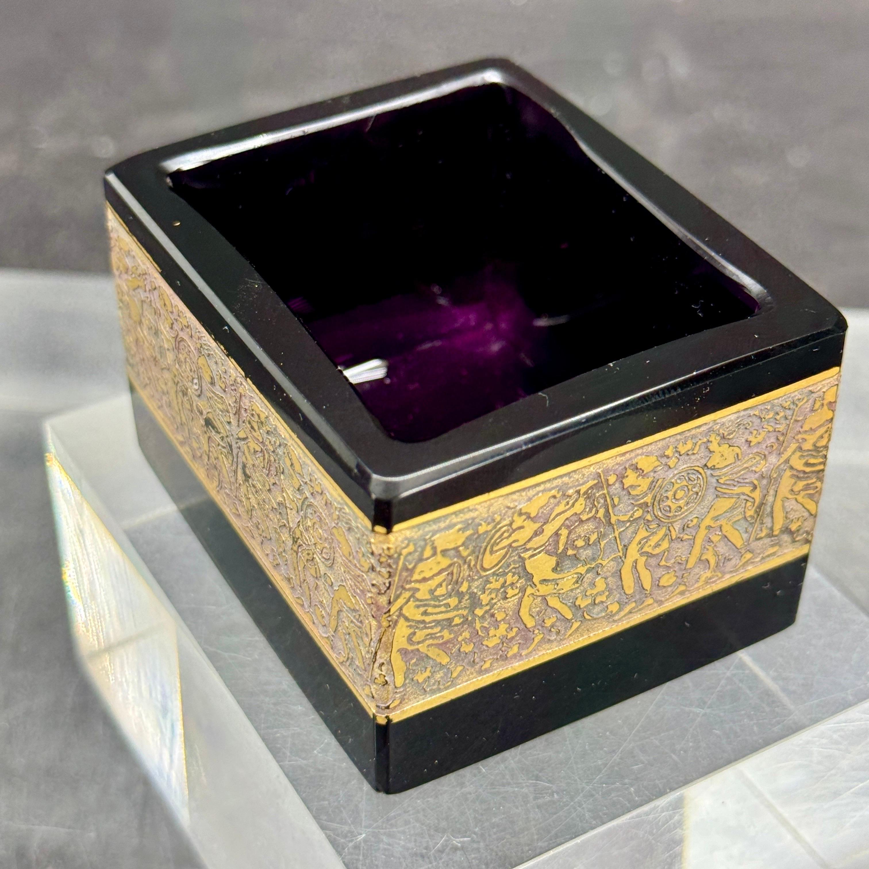 Hand-Crafted Small Rectangular Amethyst Glass Moser Karlsbad Jewelry Box, signed For Sale