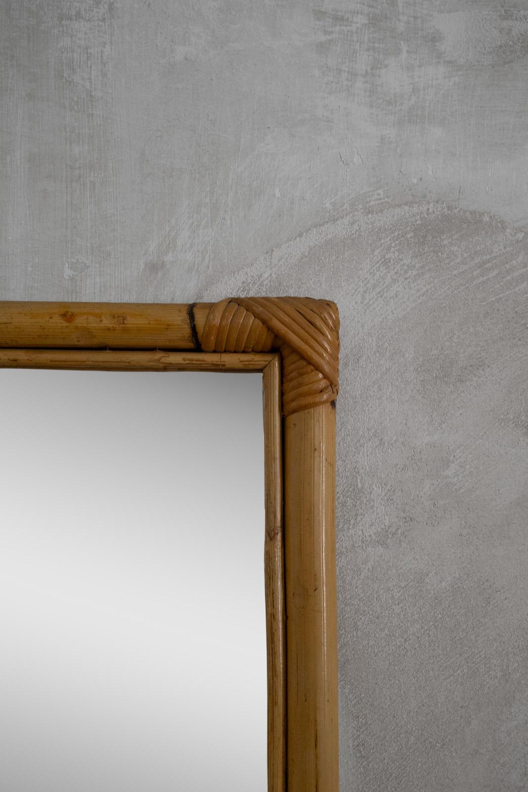 Late 20th Century Small rectangular bamboo mirror with Rattan Bindings For Sale