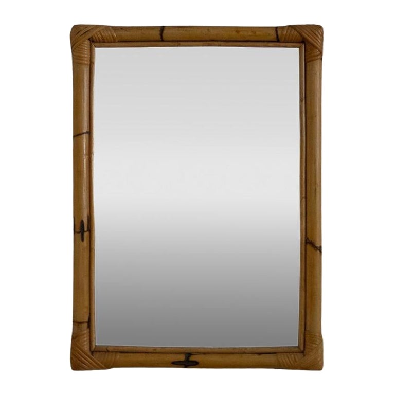 Small rectangular bamboo mirror with Rattan Bindings