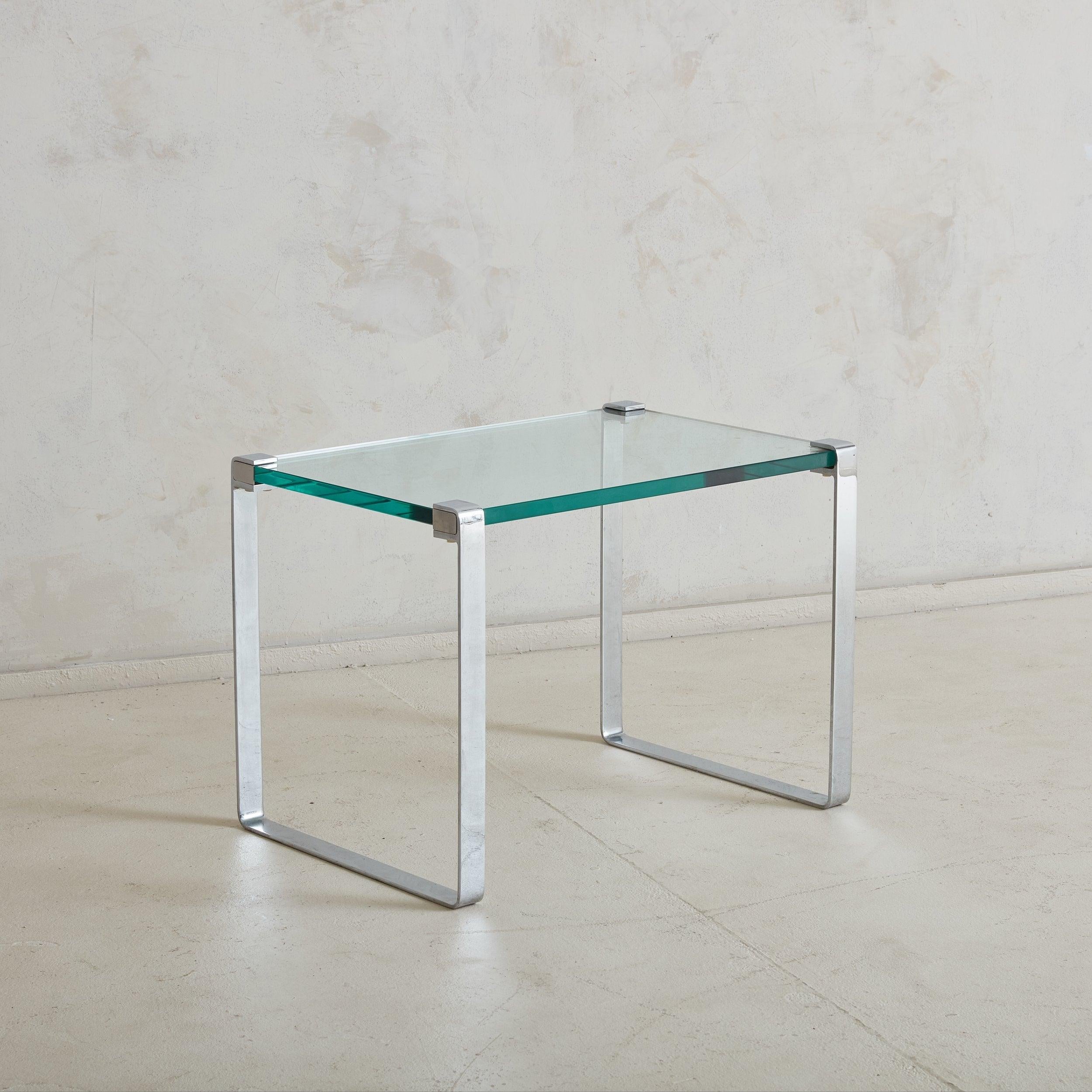 Scandinavian Modern Small Rectangular Chrome + Glass Top Side Table, Denmark 20th Century
