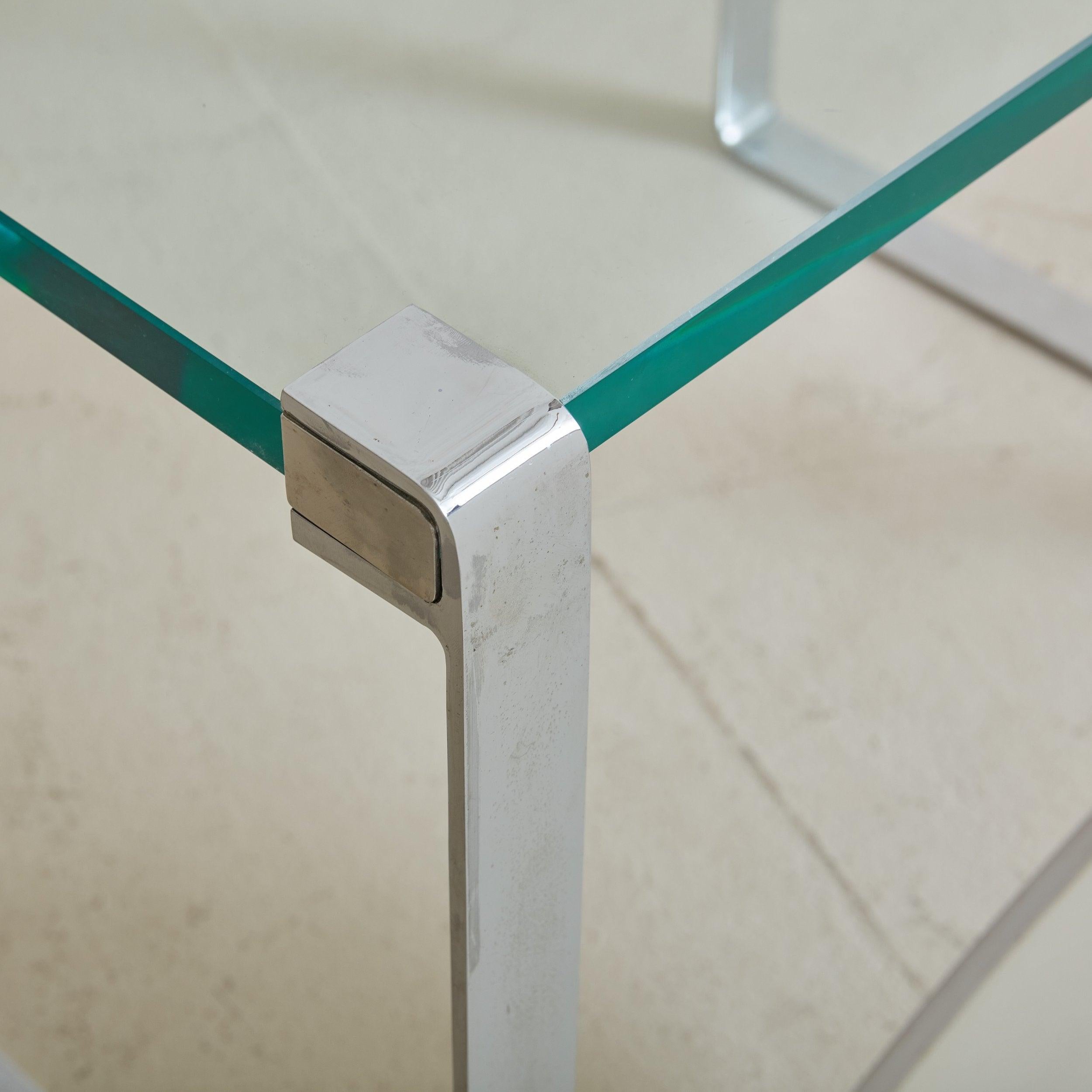Danish Small Rectangular Chrome + Glass Top Side Table, Denmark 20th Century