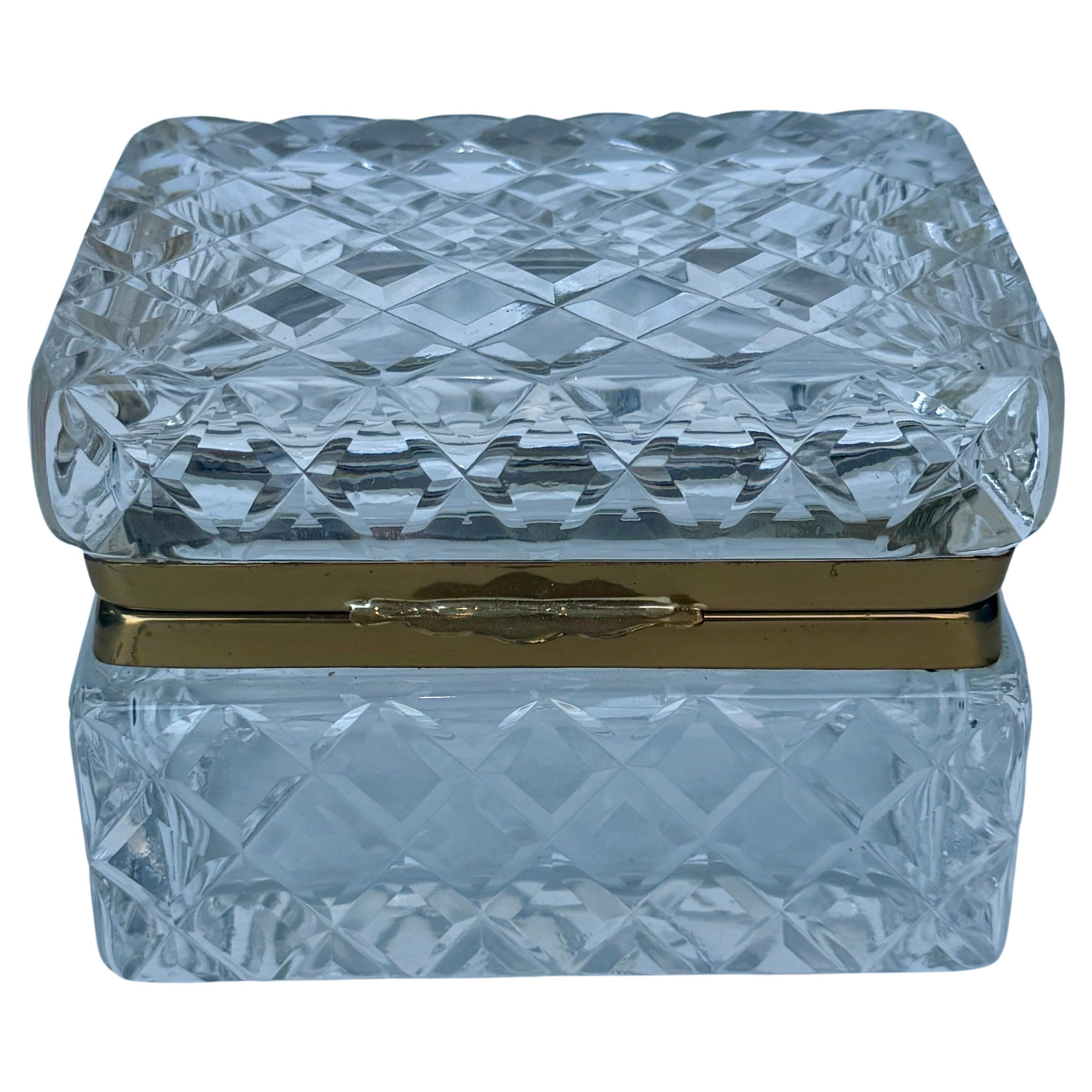 Hand-Crafted Small Rectangular Cut Glass Candis or Jewelry Box For Sale