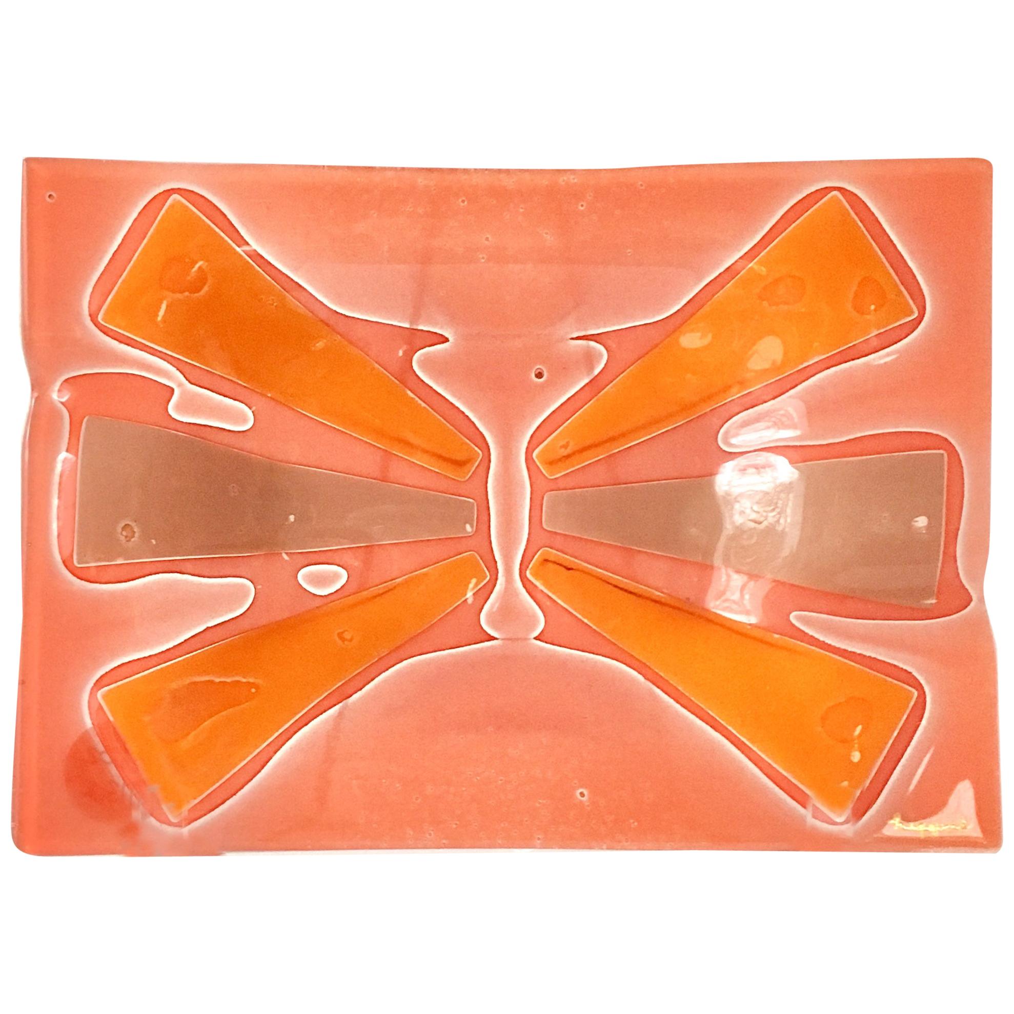 Small Rectangular Mandarin Fused Glass Ashtray by Higgins