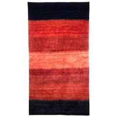 Small Red and Dark Blue Striped Contemporary Gabbeh Persian Wool Rug