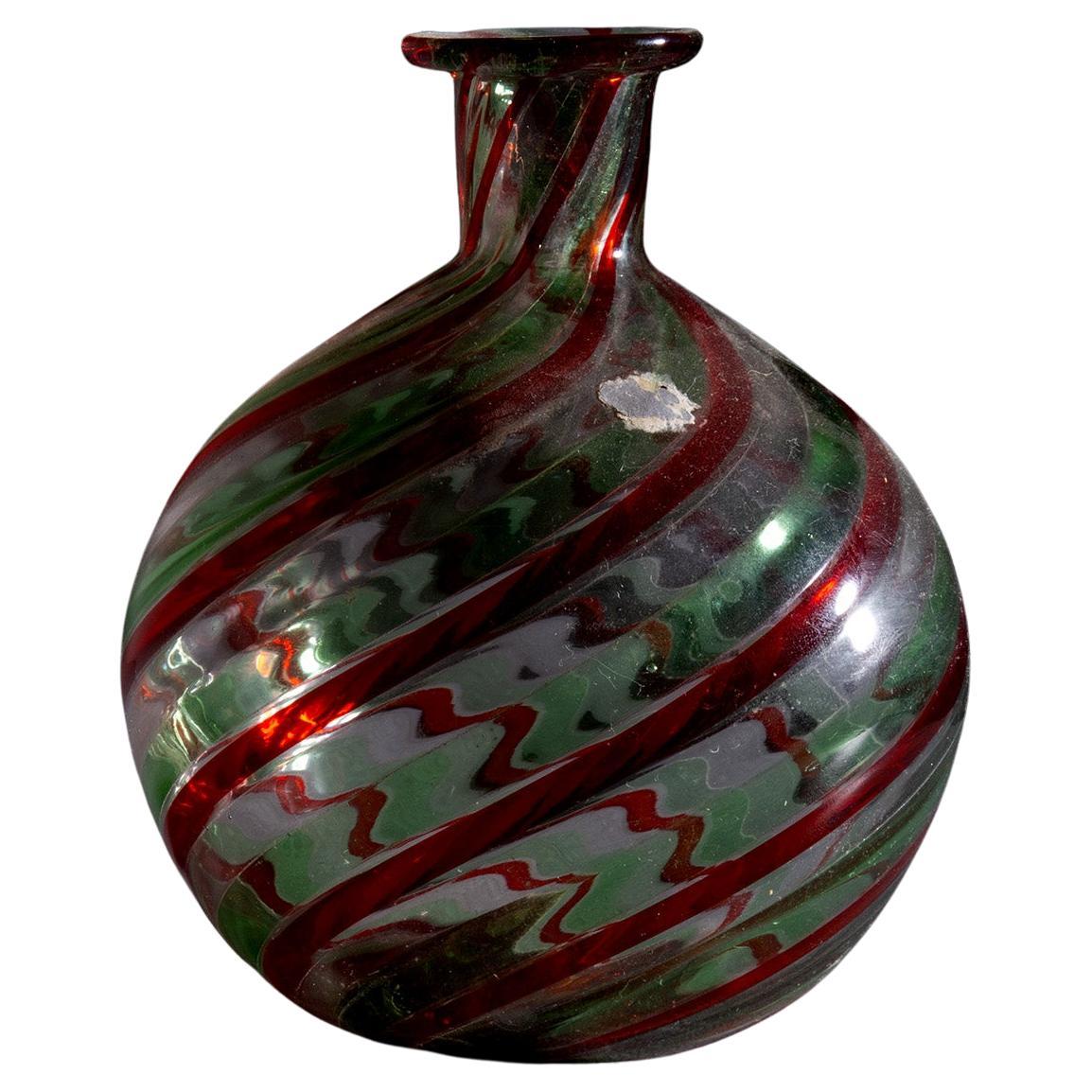 Small red and green murano glass vase