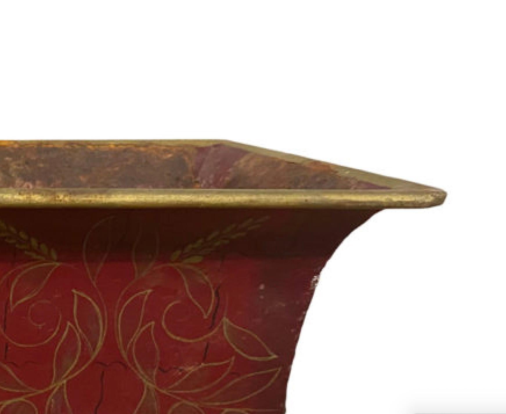 19th Century Small Red and Parcel Gilt Tole Planter For Sale