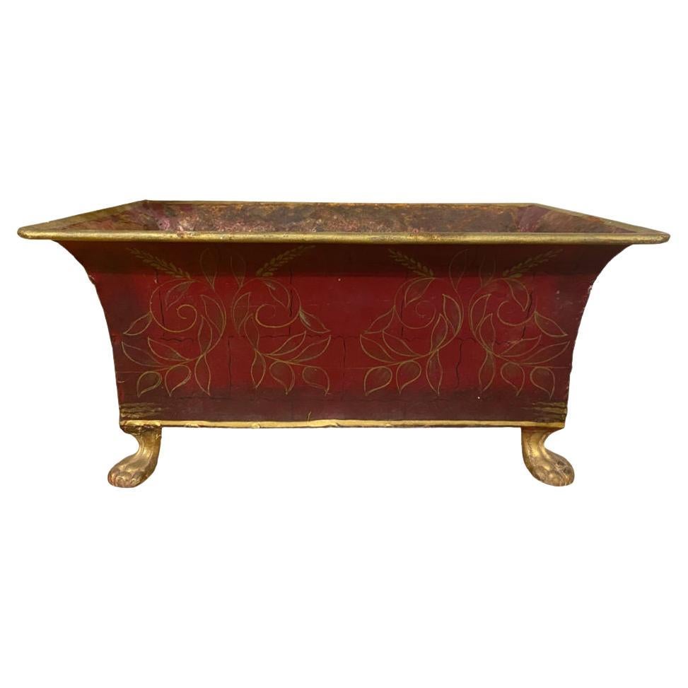 Small Red and Parcel Gilt Tole Planter For Sale