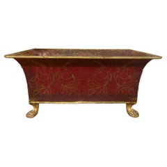 Antique Small Red and Parcel Gilt Tole Planter