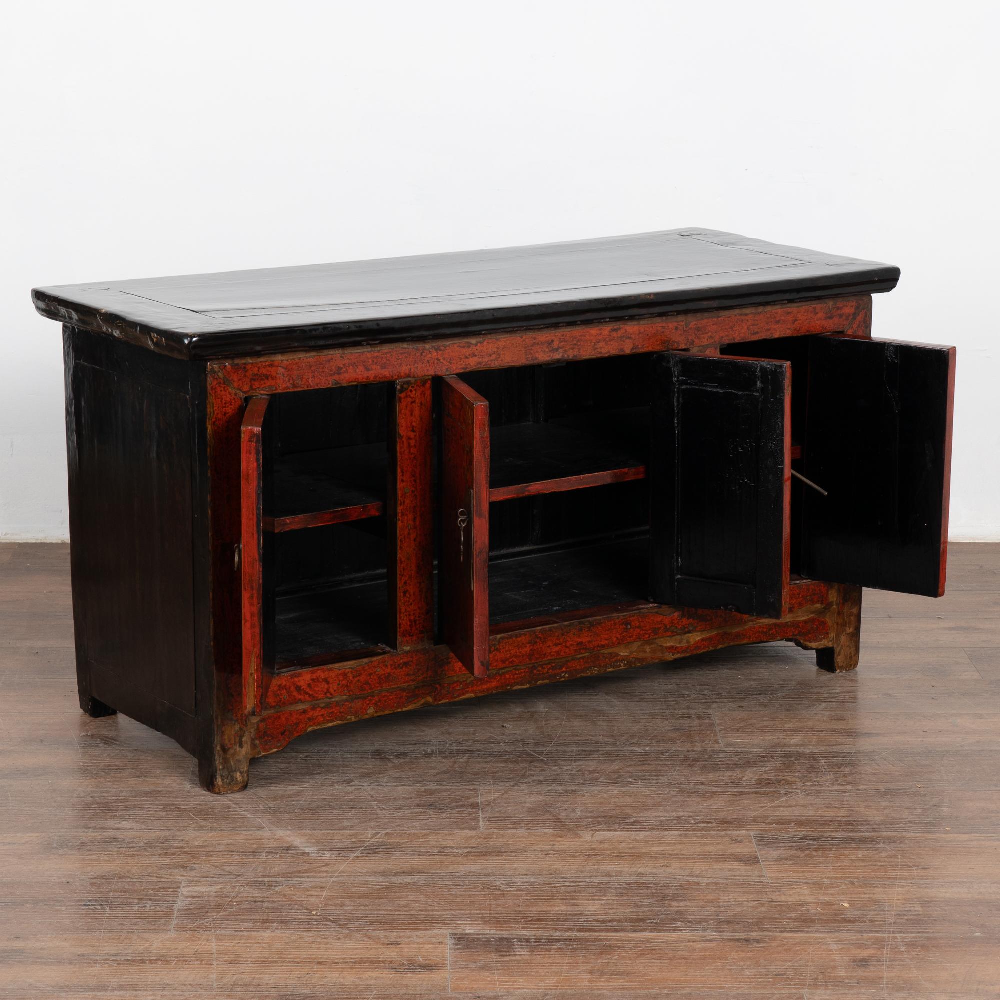 Ming Small Red Chinese Console Sideboard, circa 1880 For Sale
