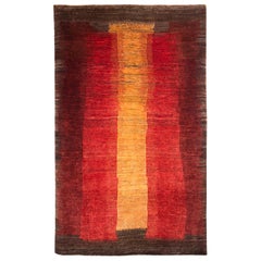 Small Red, Gold and Espresso Brown Contemporary Gabbeh Persian Wool Rug