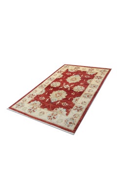 Hand-Knotted Small Red Wool Rug, Floral Decorative Bedroom Rug Home Decor