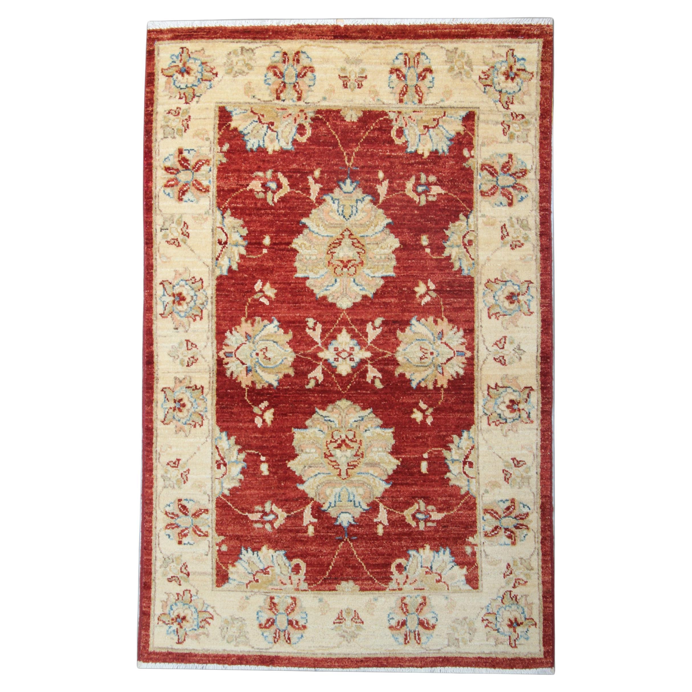 Kleiner roter Wollteppich, handgefertigter floraler Orientteppich 121x77cm Schlafzimmer Dekoration