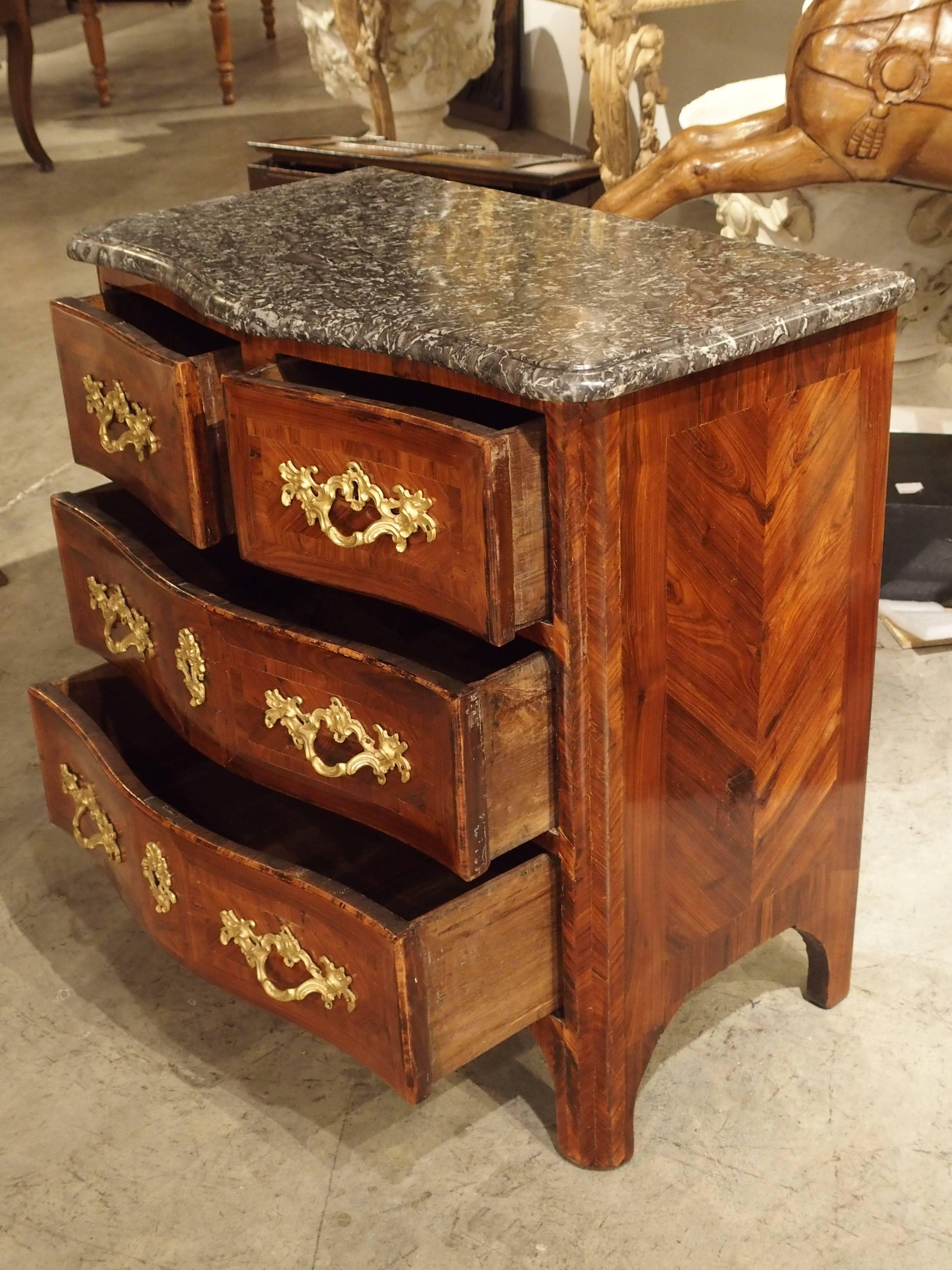 Marble Small Regence Parquetry Commode from France, circa 1715