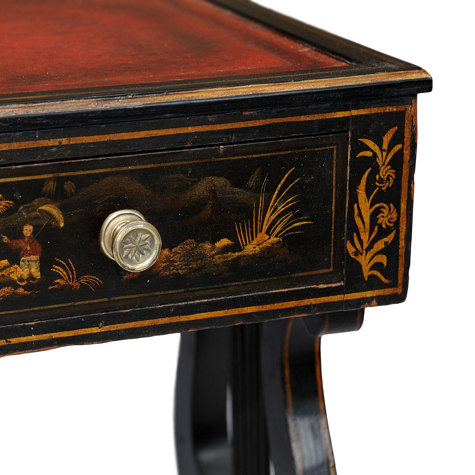 Hand-Painted Small Regency Ebonized Writing Table, circa 1815 For Sale