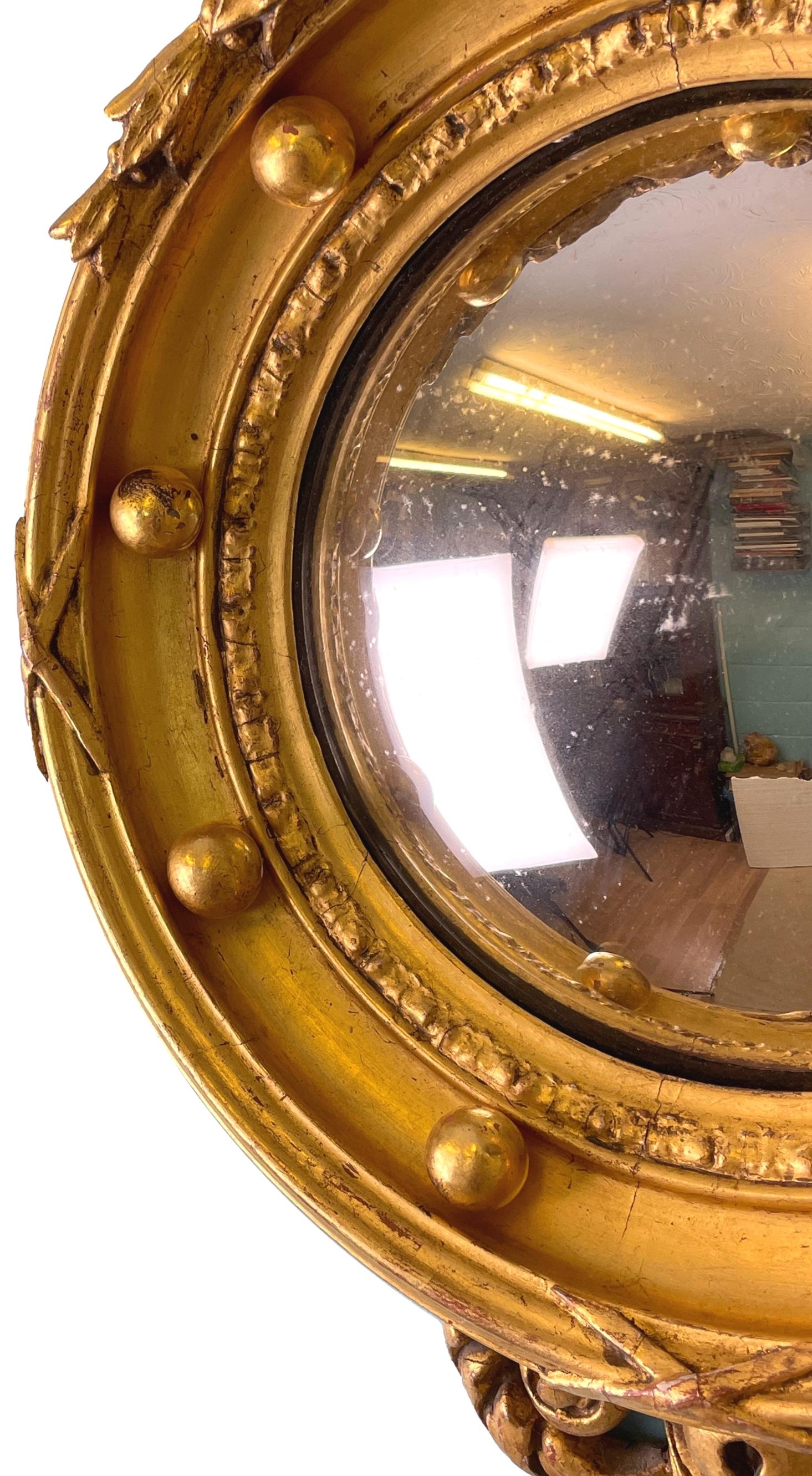 English Small Regency Giltwood Convex Mirror