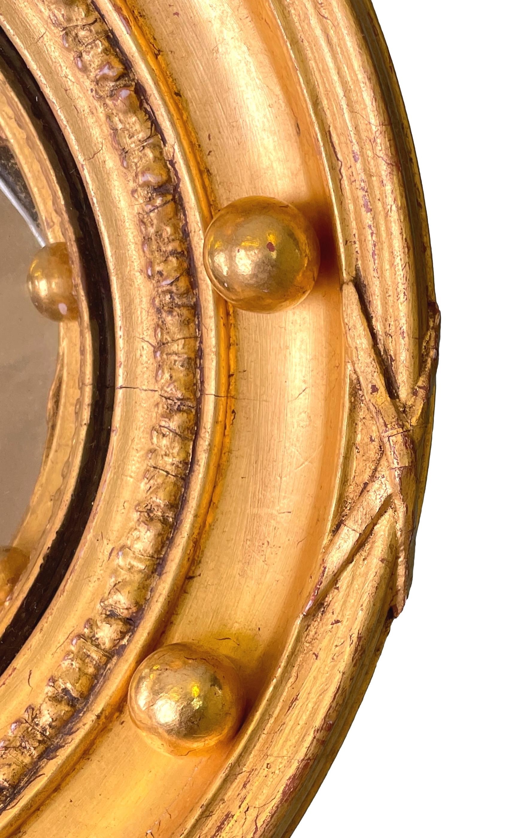 19th Century Small Regency Giltwood Convex Mirror