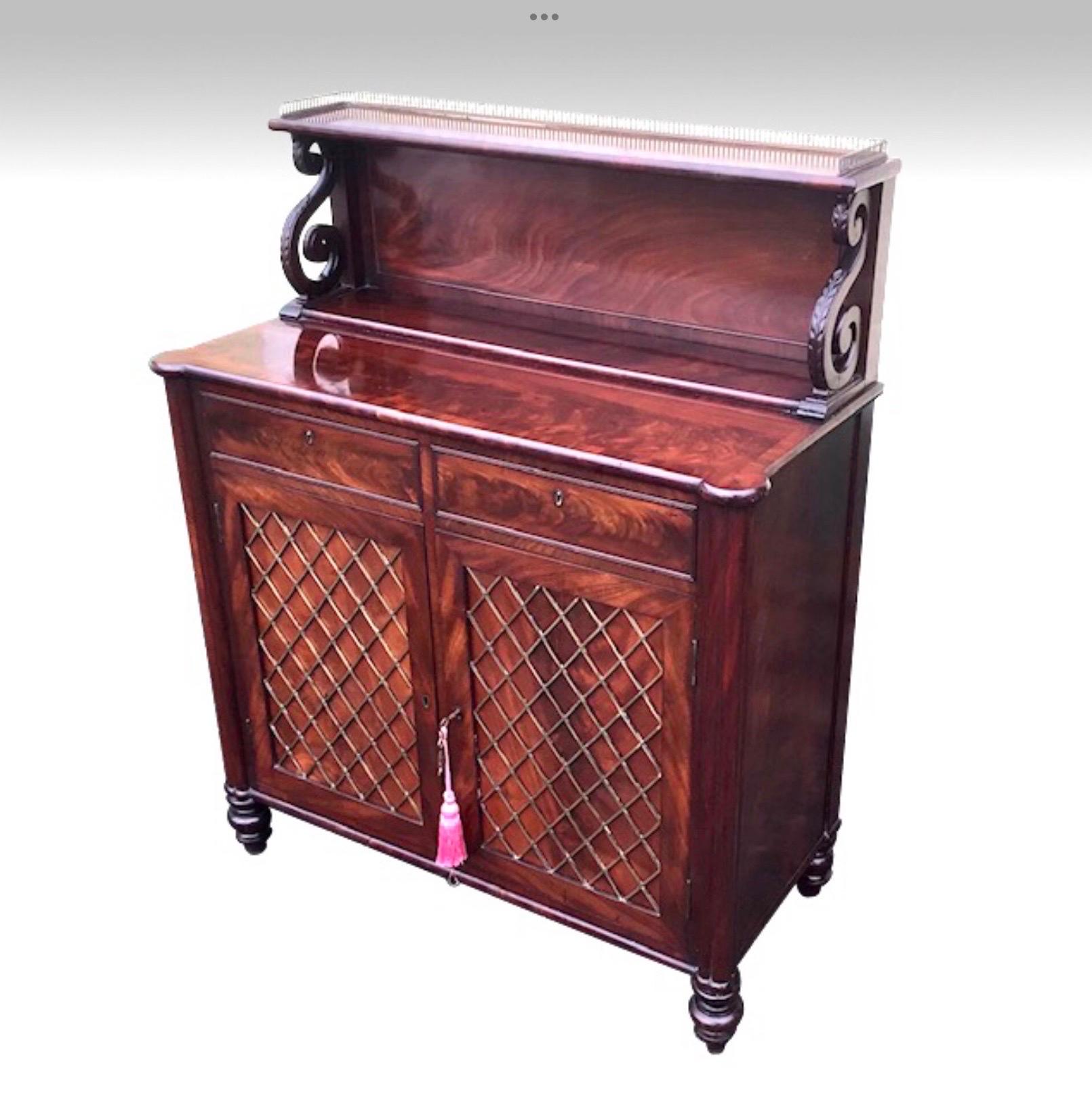 Wood Small Regency Mahogany Antique Chiffioneer Cabinet Sideboard For Sale