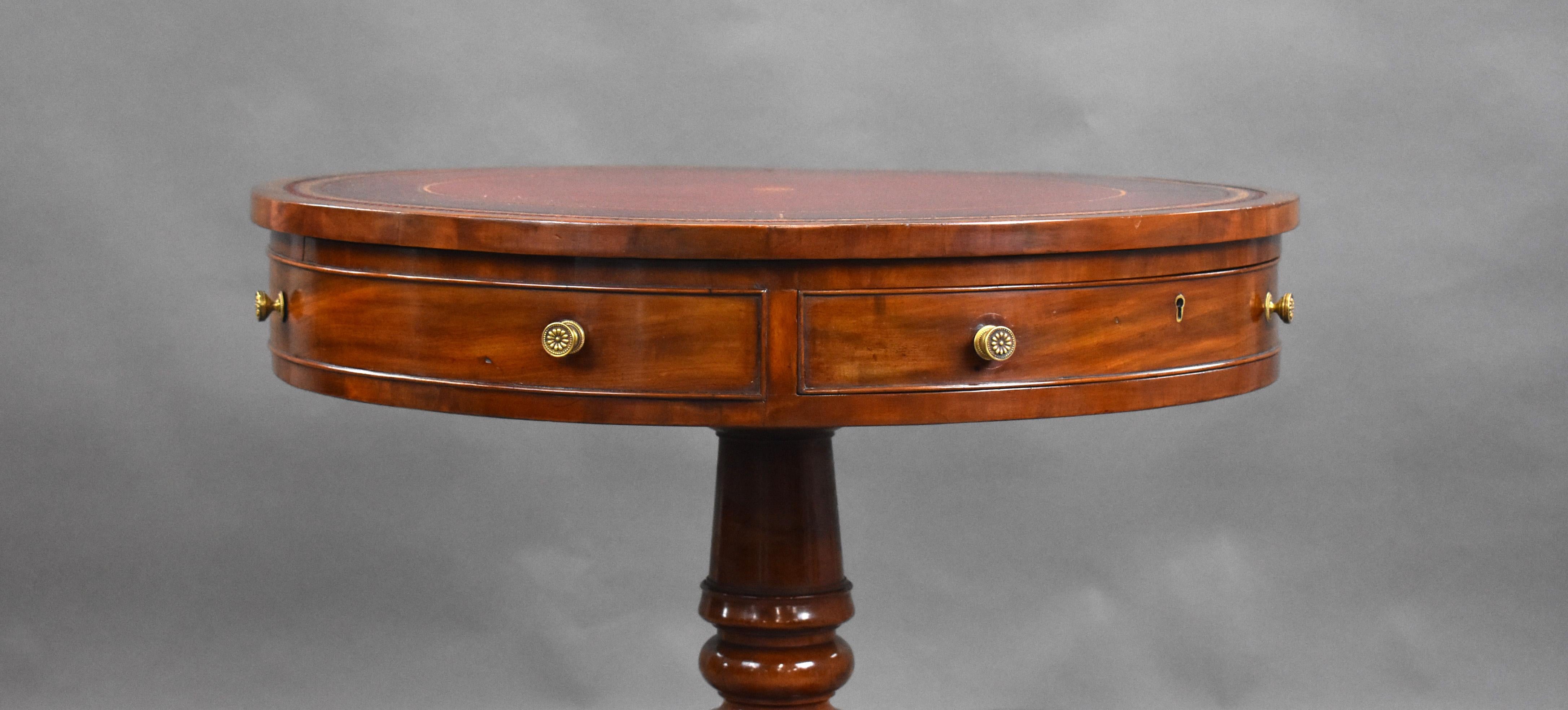 English Small Regency Mahogany Drum Table For Sale