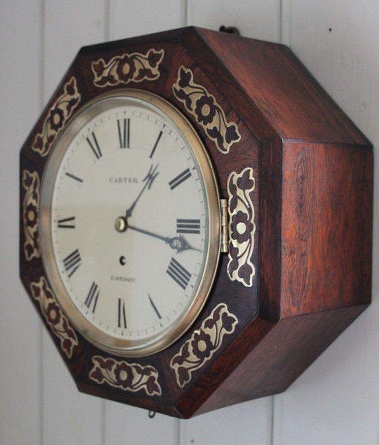Veneer Small Regency Octagonal Wall Clock For Sale