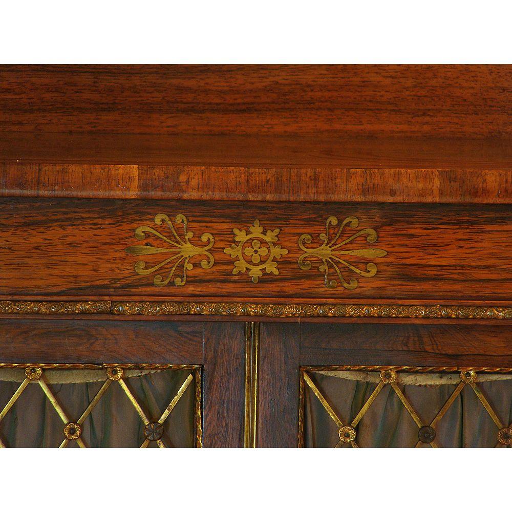 Small Regency Rosewood Brass Inlaid Cabinet Bookcase In Good Condition In Lymington, GB