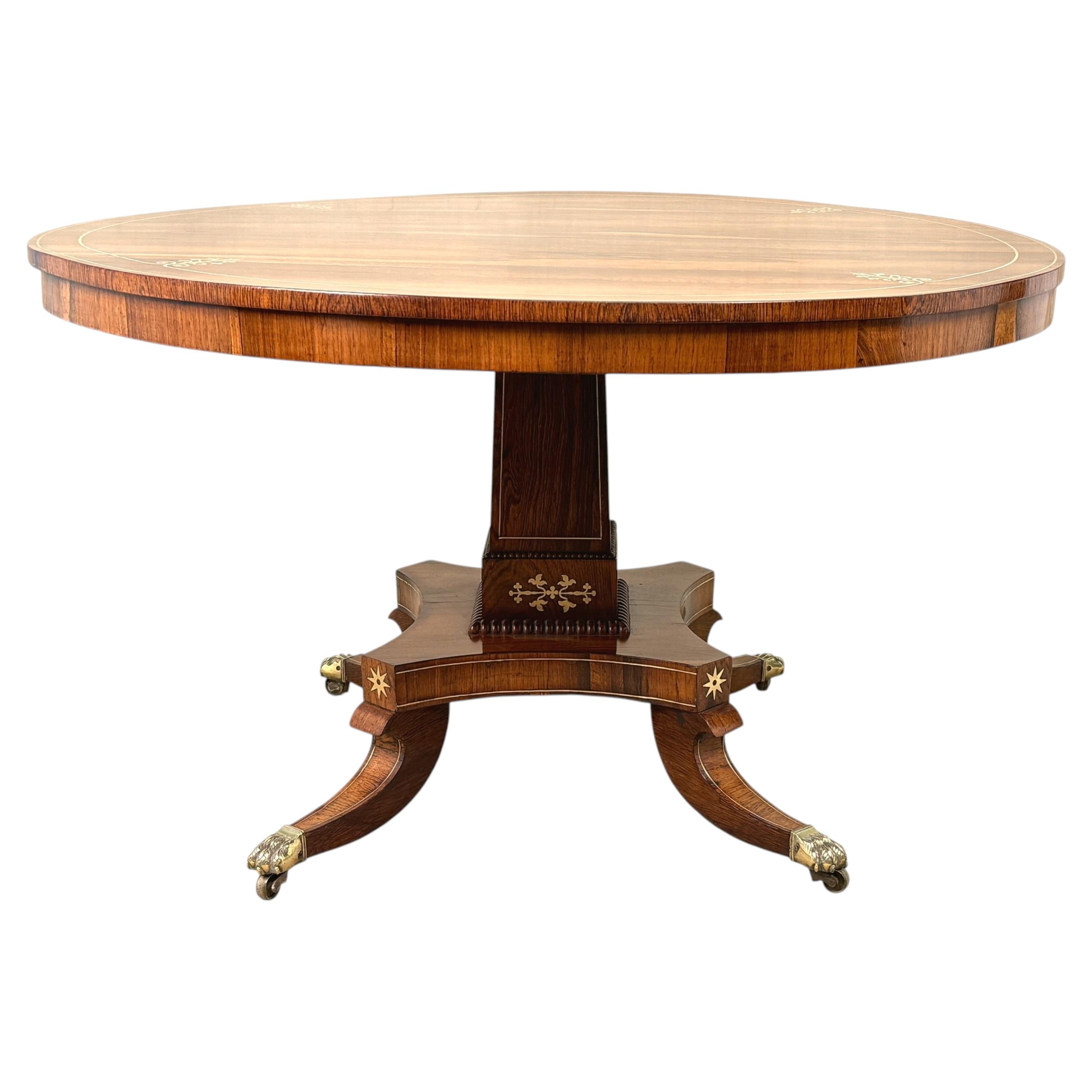 Small Regency Rosewood & Brass Inlaid Circular Centre Table For Sale