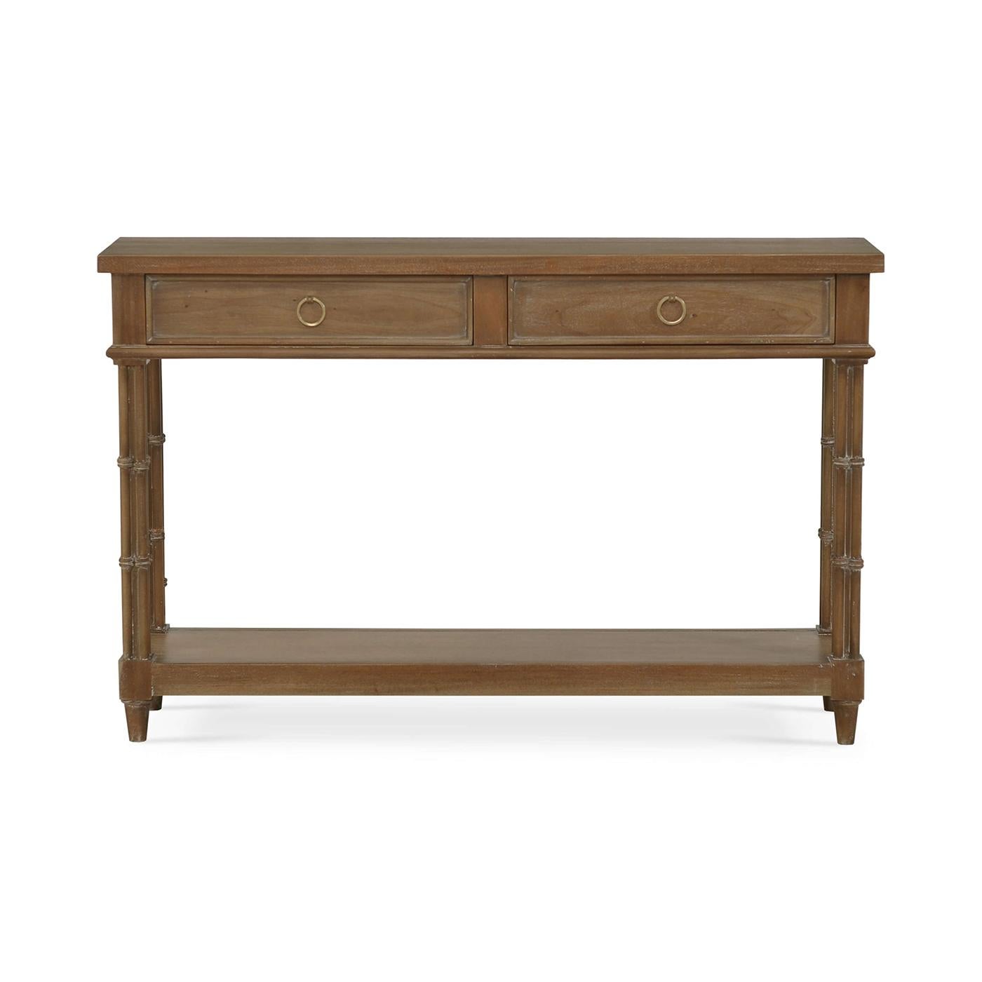 A masterpiece made from high-quality mahogany and finished in a sophisticated straw wash finish. This table embodies timeless elegance with its cluster column form legs, adding a touch of classic Regency style to any room.

The warm straw wash
